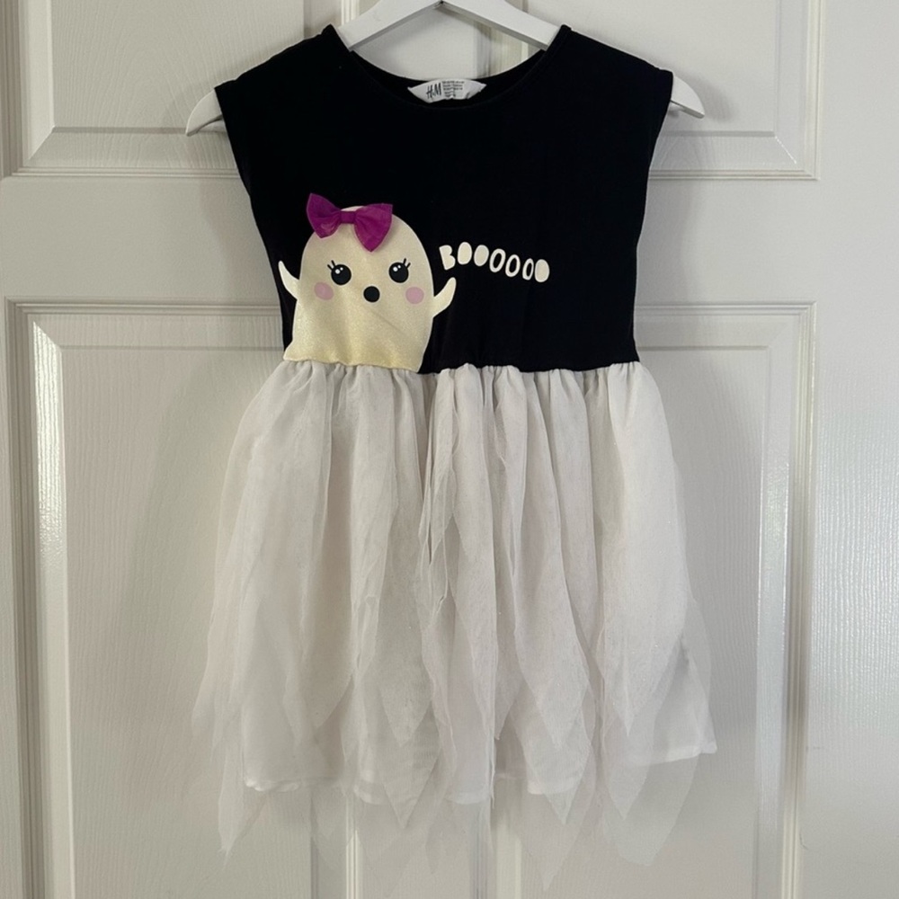 H&M Kids Halloween Cute Sparkly Ghost Dress in Black with White Tulle Skirt